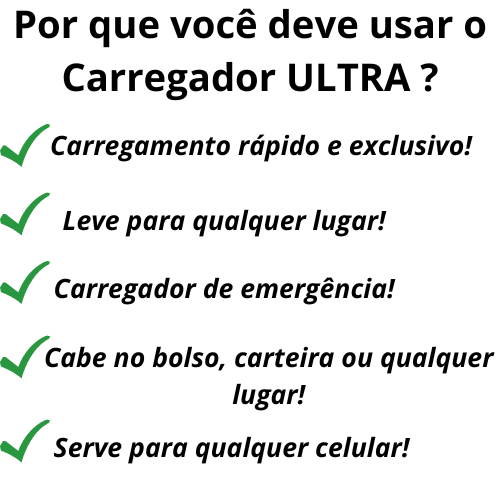 Carregador ULTRA Portátil + CARREGAMENTO RÁPIDO E DURADOURO + BRINDE EXCLUSIVO - Minha loja